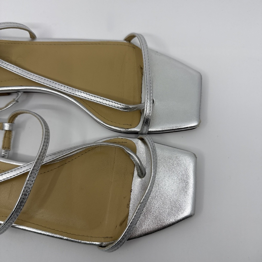 Aeyde Womens Silver Ella Slingback Thong Sandals Size 38/7.5 Leather Minimalist - Picture 4 of 9